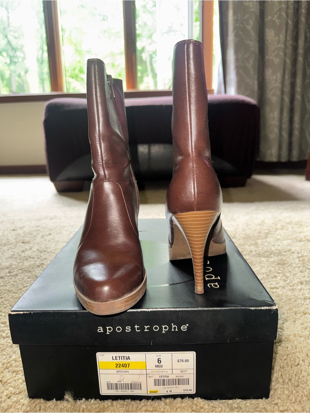 Apostrophe Brown Leather High-Heel Ankle Boots